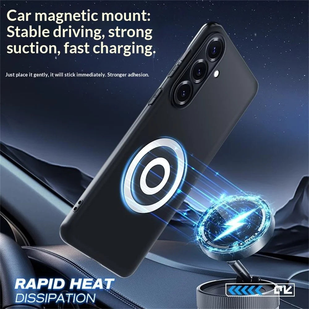 For Samsung Galaxy S25 Case Graphene + Brass Heat Dissipation Silicone PC Phone Cover Support Magnetic Car Mount - 5