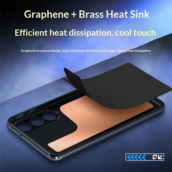 For Samsung Galaxy S25+ Case Graphene + Brass Heat Dissipation Silicone PC Phone Cover Support Magnetic Car Mount - 6
