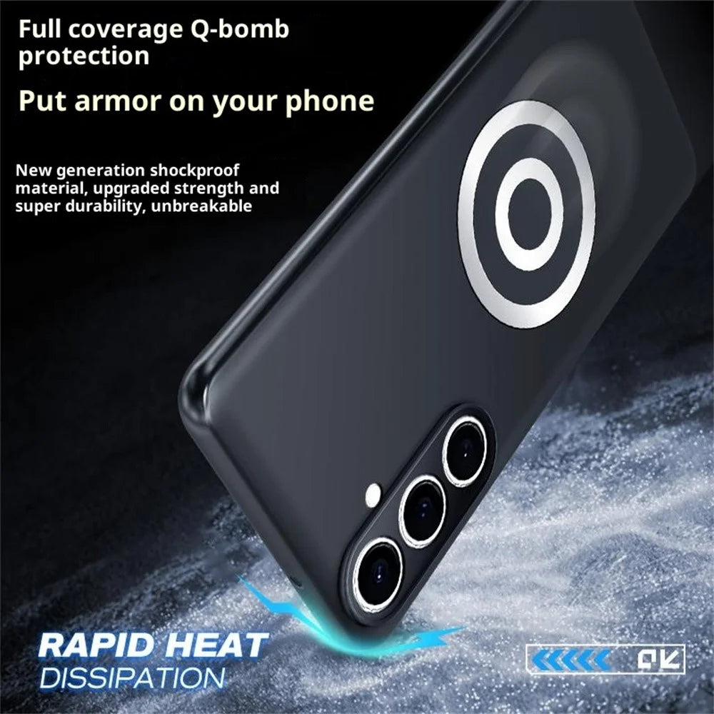 For Samsung Galaxy S24 Case Graphene + Brass Heat Dissipation Silicone PC Phone Cover Support Magnetic Car Mount - 3
