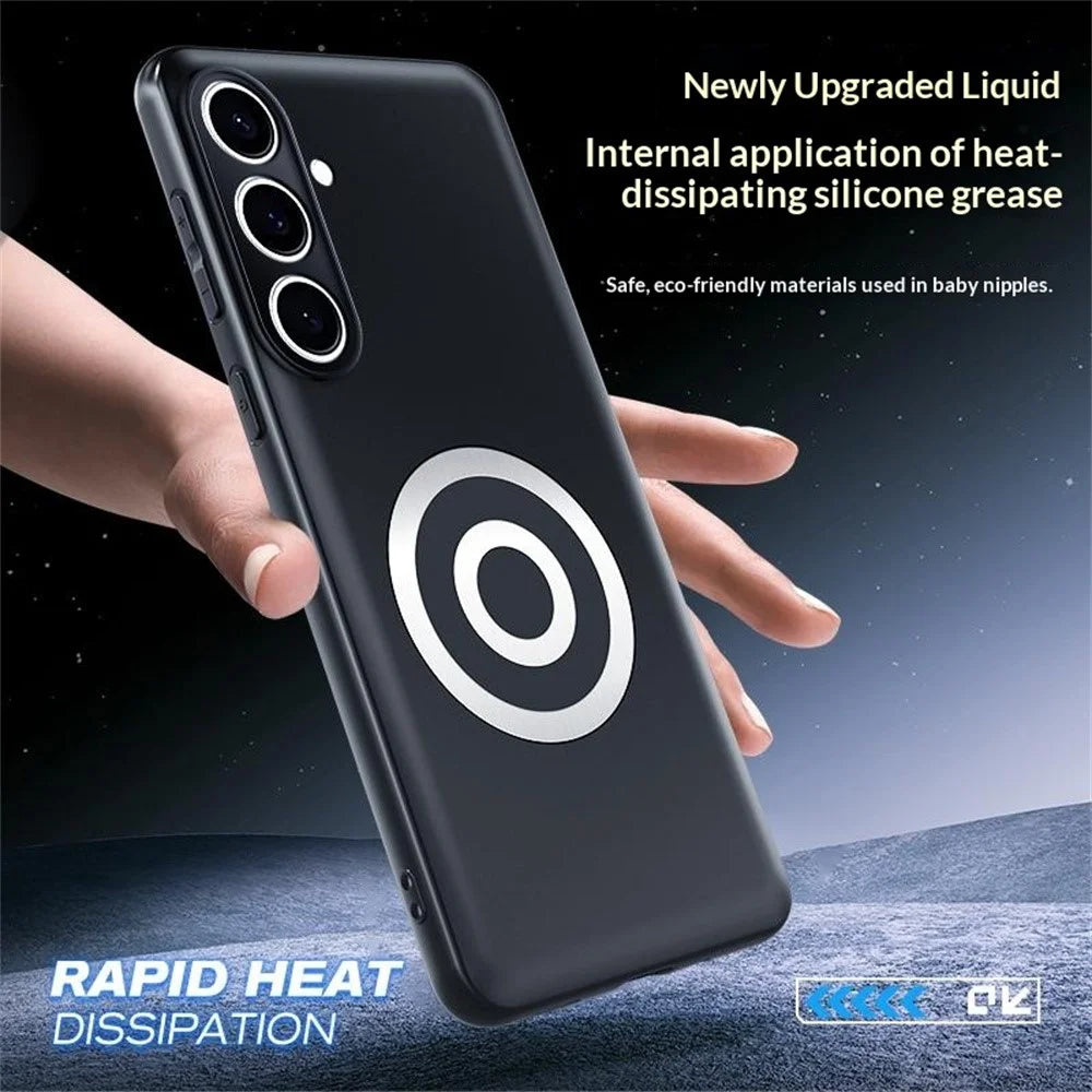 For Samsung Galaxy S24 Case Graphene + Brass Heat Dissipation Silicone PC Phone Cover Support Magnetic Car Mount - 4
