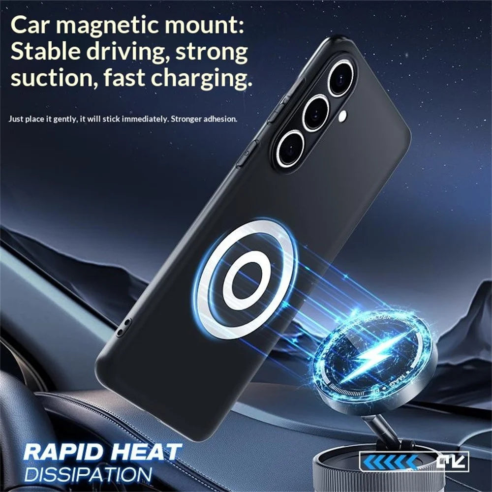 For Samsung Galaxy S24 Case Graphene + Brass Heat Dissipation Silicone PC Phone Cover Support Magnetic Car Mount - 5
