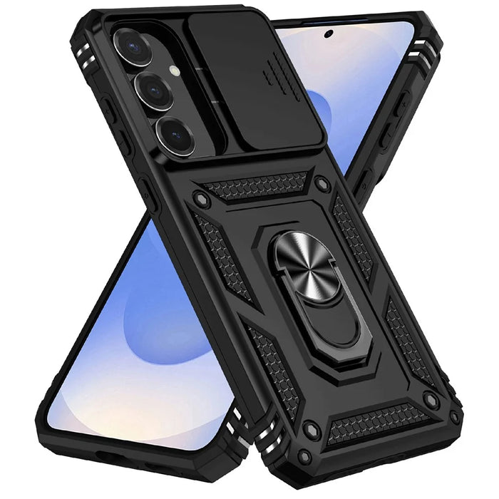 For Samsung Galaxy S25 FE Case PC + TPU Phone Cover with Lens Protection Kickstand - Black - 2