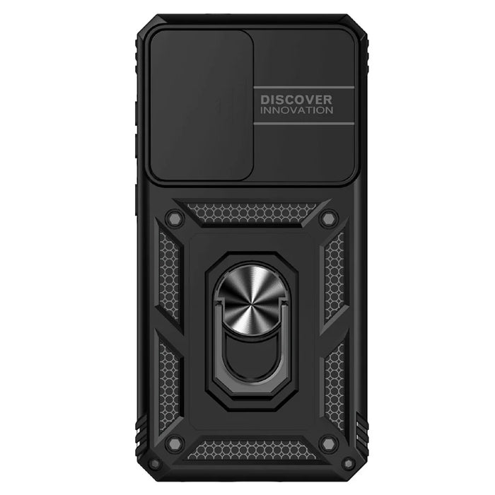 For Samsung Galaxy S25 FE Case PC + TPU Phone Cover with Lens Protection Kickstand - Black - 3