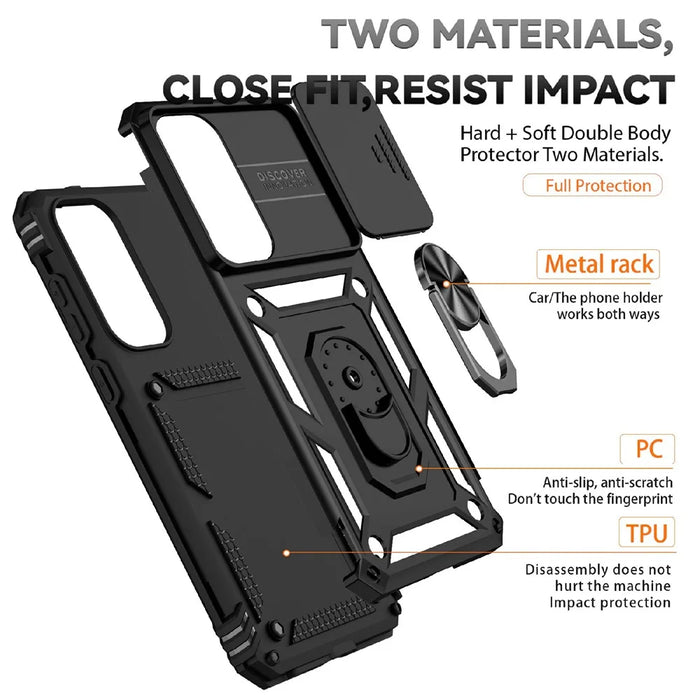 For Samsung Galaxy S25 FE Case PC + TPU Phone Cover with Lens Protection Kickstand - Black - 6
