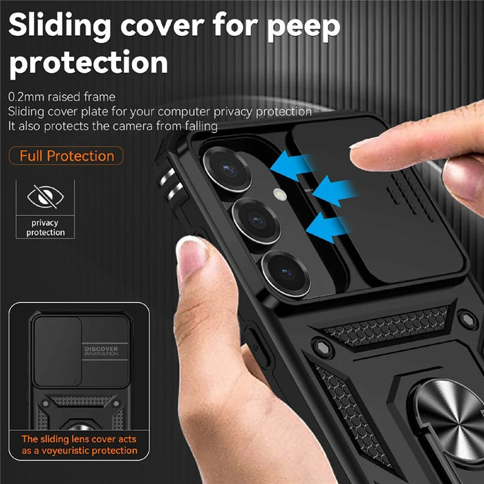 For Samsung Galaxy S25 FE Case PC + TPU Phone Cover with Lens Protection Kickstand - Black - 7