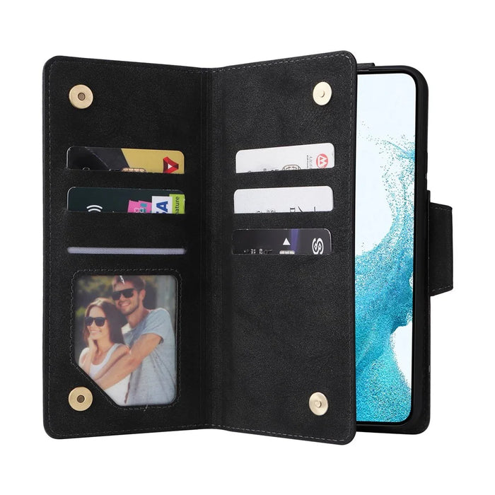 For Samsung Galaxy S23 Rivet Buckle PU Leather Phone Case Stand Wallet Multiple Card Slots Phone Cover with Strap - Black - 2