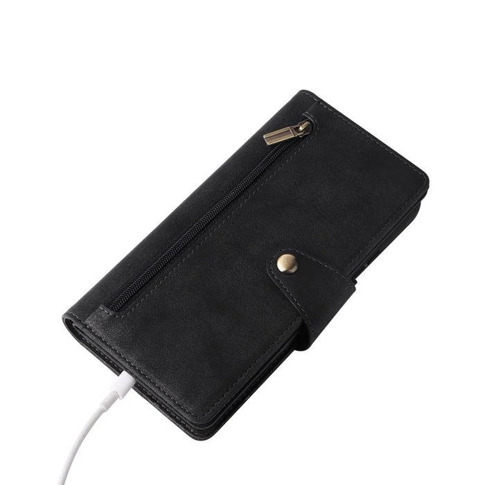 For Samsung Galaxy S23 Rivet Buckle PU Leather Phone Case Stand Wallet Multiple Card Slots Phone Cover with Strap - Black - 6