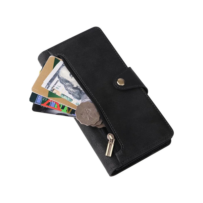 For Samsung Galaxy S23 Rivet Buckle PU Leather Phone Case Stand Wallet Multiple Card Slots Phone Cover with Strap - Black - 7