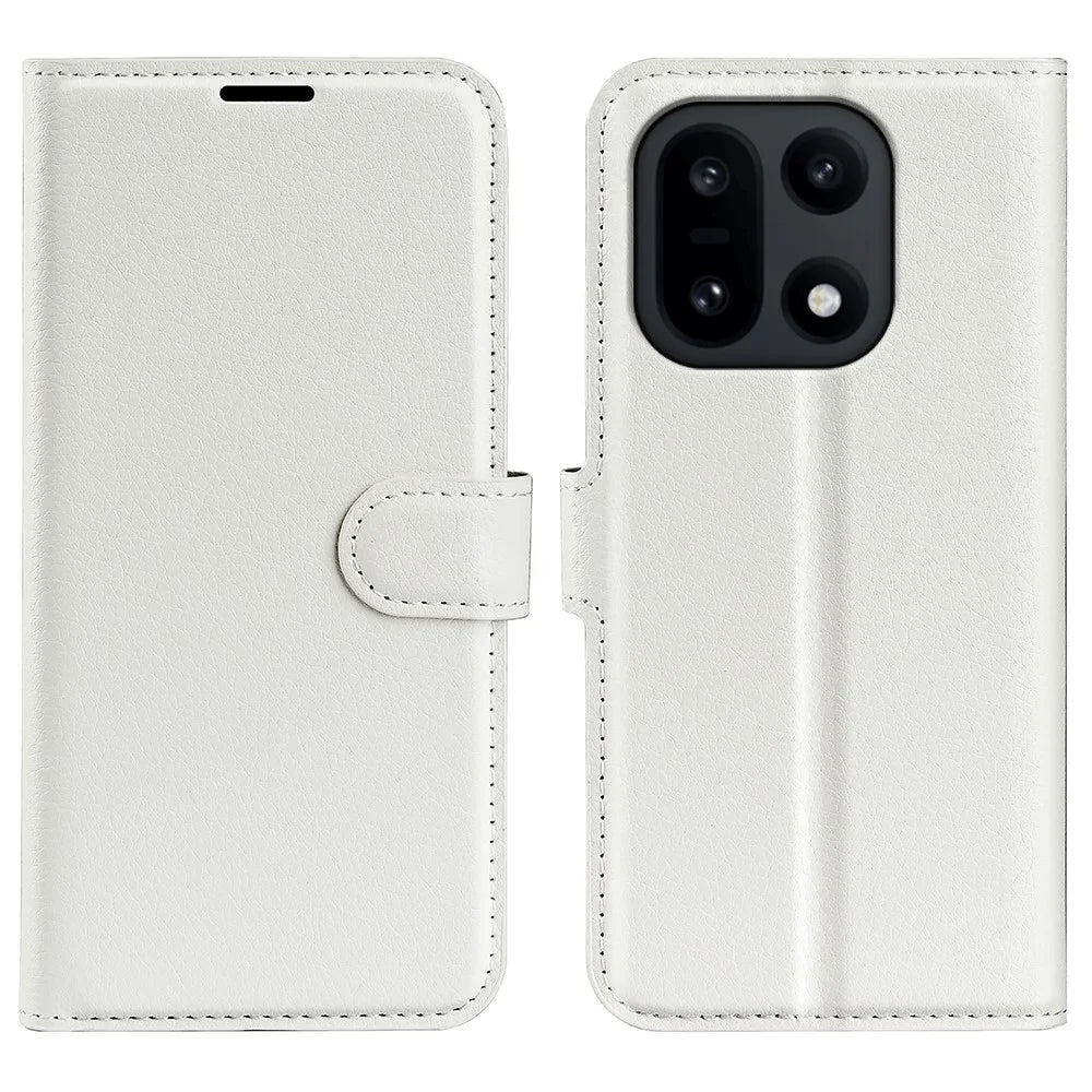 AMORUS For OnePlus 15 5G Wallet Case Litchi Texture Shockproof Leather Flip Stand Phone Cover - White - 1