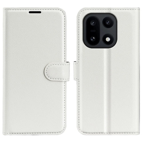 AMORUS For OnePlus 15 5G Wallet Case Litchi Texture Shockproof Leather Flip Stand Phone Cover - White - 1