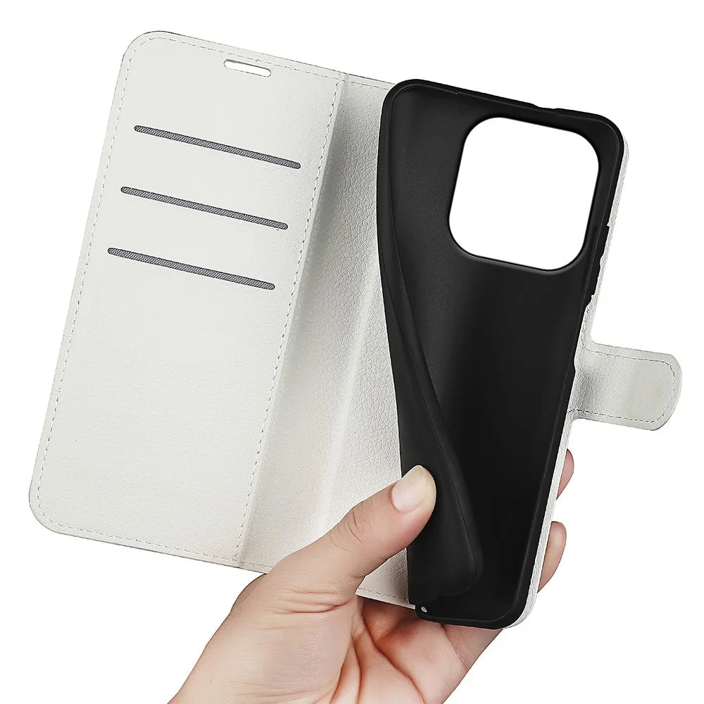 AMORUS For OnePlus 15 5G Wallet Case Litchi Texture Shockproof Leather Flip Stand Phone Cover - White - 4