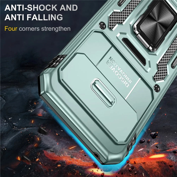 For Google Pixel 9a Case Kickstand Slide Lens Lid PC + TPU Drop-Proof Phone Cover - Green - 4