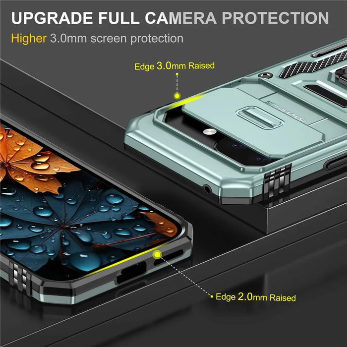 For Google Pixel 9a Case Kickstand Slide Lens Lid PC + TPU Drop-Proof Phone Cover - Green - 5