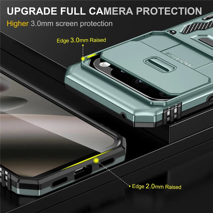 For Google Pixel 11 / 10 Pro / 10 Case Kickstand Slide Lens Lid PC + TPU Drop-Proof Phone Cover - Green - 5