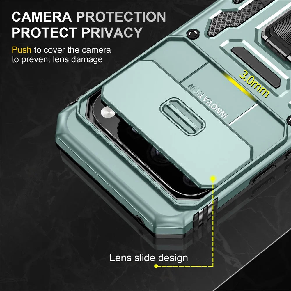 For Google Pixel 11 / 10 Pro / 10 Case Kickstand Slide Lens Lid PC + TPU Drop-Proof Phone Cover - Green - 6