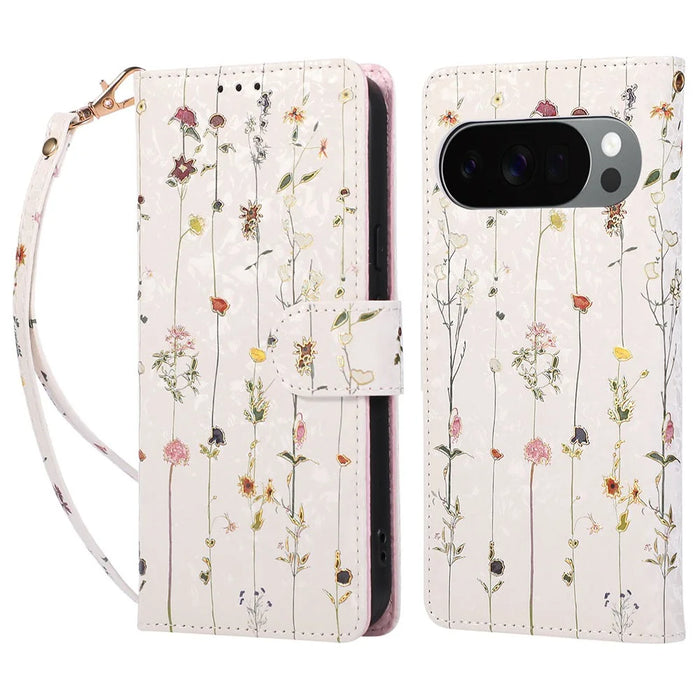 For Google Pixel 10 / 10 Pro / 9 / 9 Pro Case RFID Blocking Flower Leather Phone Cover - Small Flower - 1