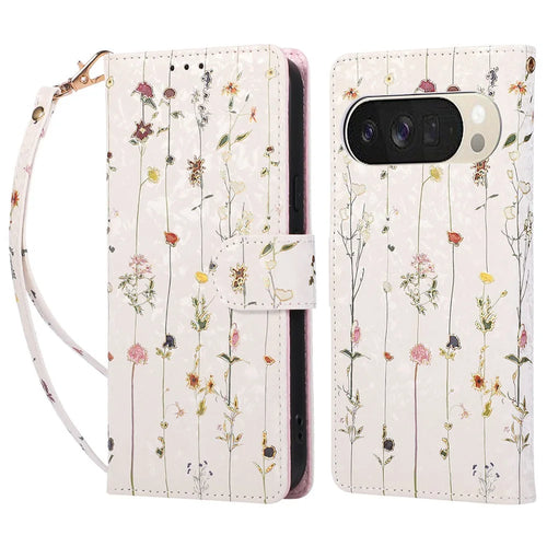 For Google Pixel 10 Pro XL / 9 Pro XL Case RFID Blocking Flower Leather Phone Cover - Small Flower - 1