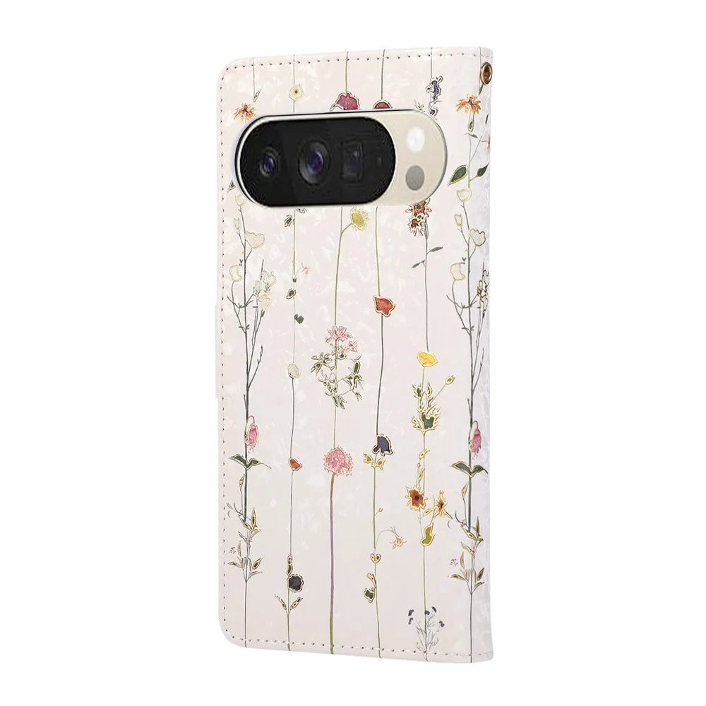 For Google Pixel 10 Pro XL / 9 Pro XL Case RFID Blocking Flower Leather Phone Cover - Small Flower - 6
