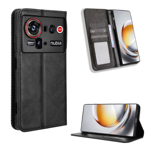 For ZTE nubia Z80 Ultra 5G Leather Case Wallet Stand Retro Texture Phone Cover - Black - 1