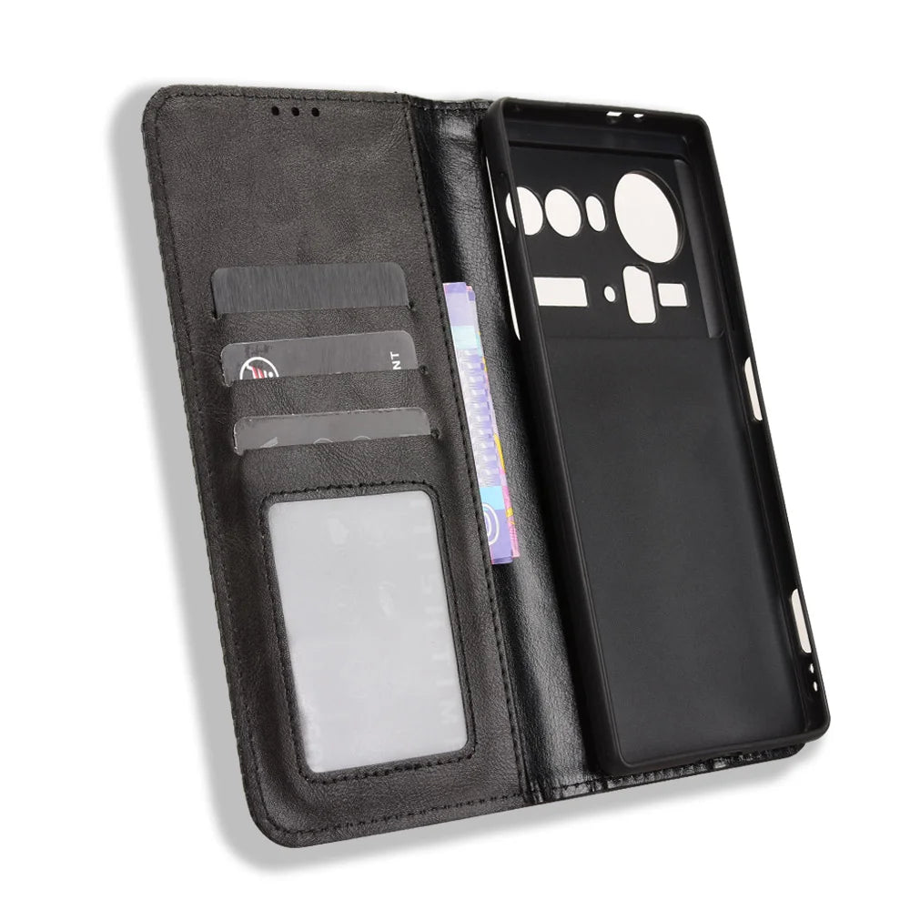 For ZTE nubia Z80 Ultra 5G Leather Case Wallet Stand Retro Texture Phone Cover - Black - 5