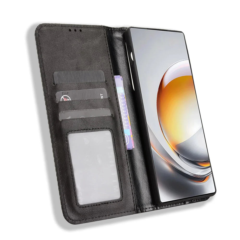 For ZTE nubia Z80 Ultra 5G Leather Case Wallet Stand Retro Texture Phone Cover - Black - 6