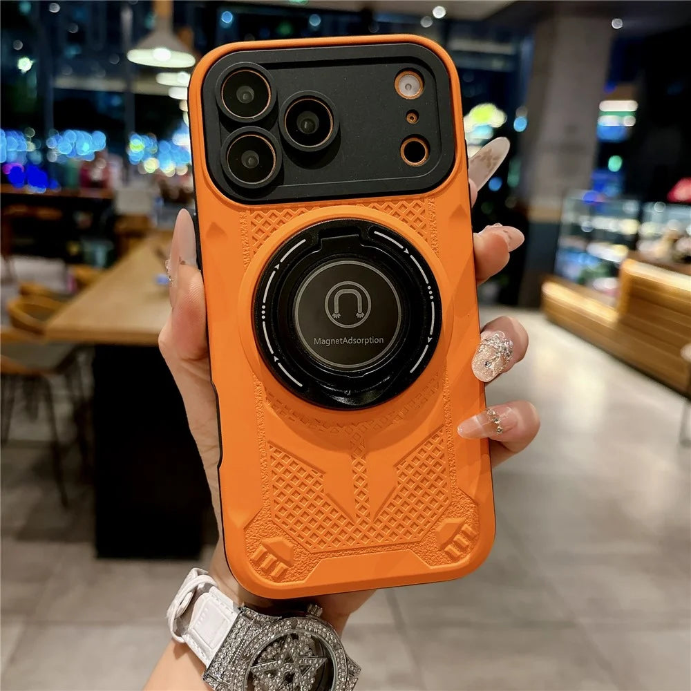 For iPhone 17 Pro Max Magnetic Case Rotating Kickstand  PC + TPU Shockproof Phone Back Cover - Orange - 1