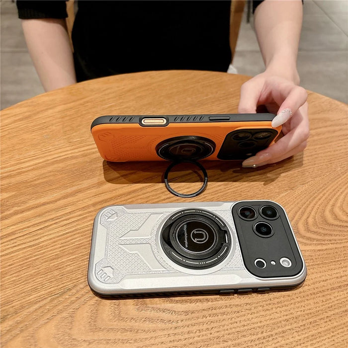 For iPhone 17 Pro Max Magnetic Case Rotating Kickstand  PC + TPU Shockproof Phone Back Cover - Orange - 6
