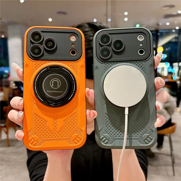 For iPhone 17 Pro Max Magnetic Case Rotating Kickstand  PC + TPU Shockproof Phone Back Cover - Orange - 7