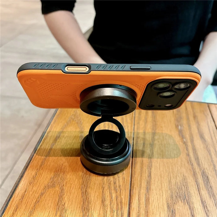 For iPhone 17 Pro Magnetic Case Rotating Kickstand  PC + TPU Shockproof Phone Back Cover - Orange - 2
