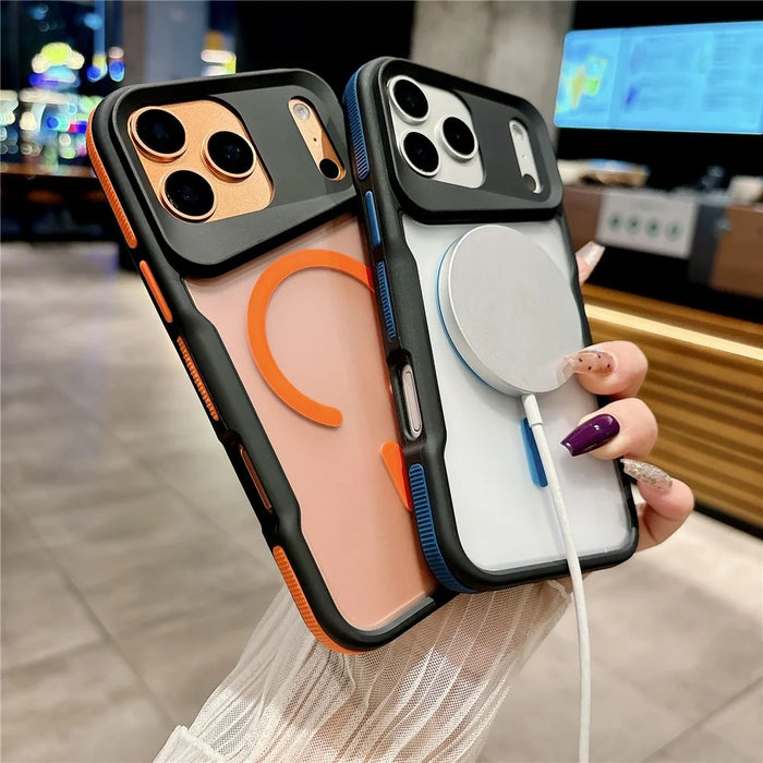 For iPhone 17 Pro Magnetic Case Skin-Touch TPU + PC Shockproof Phone Back Cover - Orange - 4
