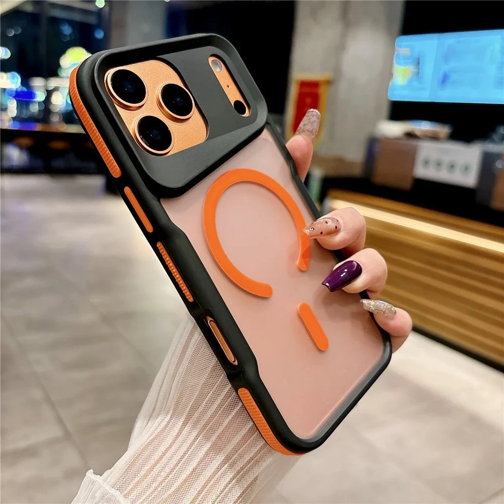 For iPhone 17 Pro Max Magnetic Case Skin-Touch TPU + PC Shockproof Phone Back Cover - Orange - 2