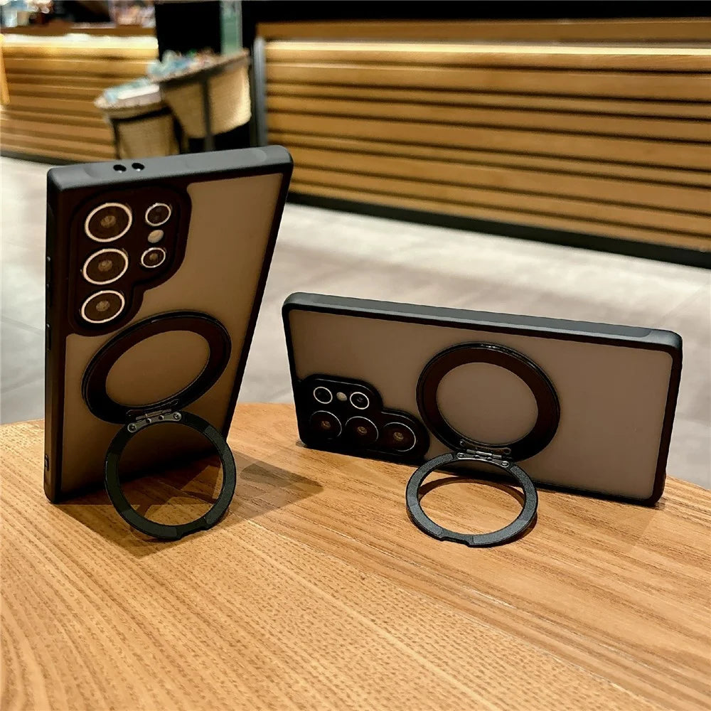 For Samsung Galaxy S25 Ultra Magnetic Case Rotating Kickstand TPU+PC Phone Cover with Tempered Glass Film - 3