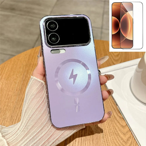 For Xiaomi 17 Pro Magnetic Case Electroplated Matte PC TPU Phone Cover with Tempered Glass Film - Purple - 1