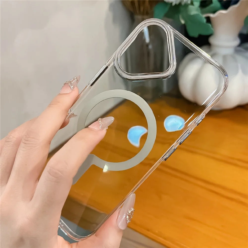 For iPhone 17 Crystal Clear Case Compatible with MagSafe Hard PC Phone Cover with Tempered Glass Film - Desert Gold - 4
