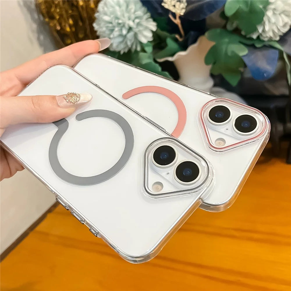 For iPhone 17 Crystal Clear Case Compatible with MagSafe Hard PC Phone Cover with Tempered Glass Film - Desert Gold - 6