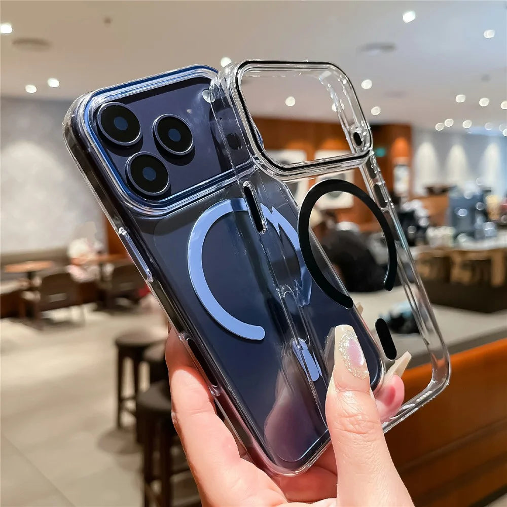 For iPhone 17 Pro Crystal Clear Case Compatible with MagSafe Hard PC Phone Cover with Tempered Glass Film - Orange - 3