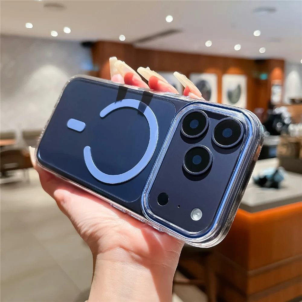 For iPhone 17 Pro Crystal Clear Case Compatible with MagSafe Hard PC Phone Cover with Tempered Glass Film - Orange - 5
