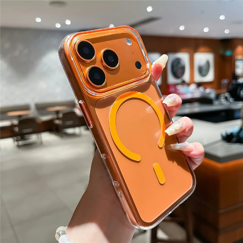 For iPhone 17 Pro Max Crystal Clear Case Compatible with MagSafe Hard PC Phone Cover with Tempered Glass Film  - Orange - 6