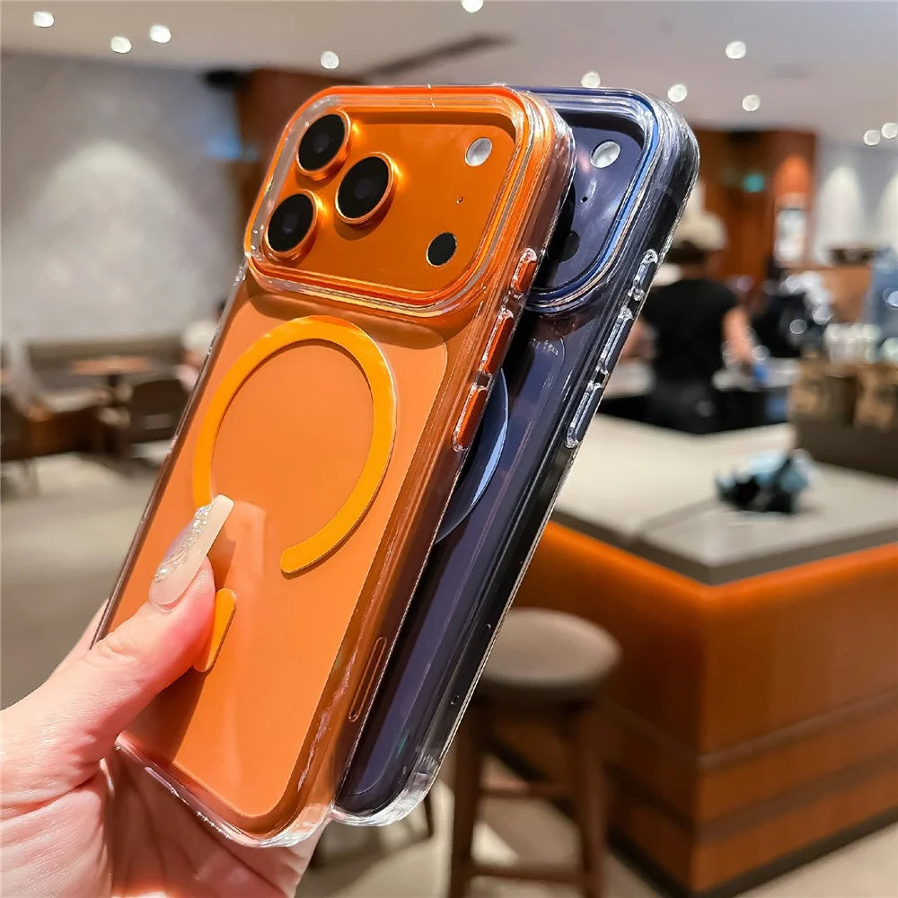 For iPhone 17 Pro Max Crystal Clear Case Compatible with MagSafe Hard PC Phone Cover with Tempered Glass Film  - Orange - 7