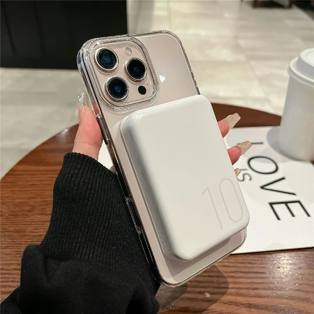 For iPhone 16 Pro Crystal Clear Case Compatible with MagSafe Hard PC Phone Cover with Tempered Glass Film - Orange - 3