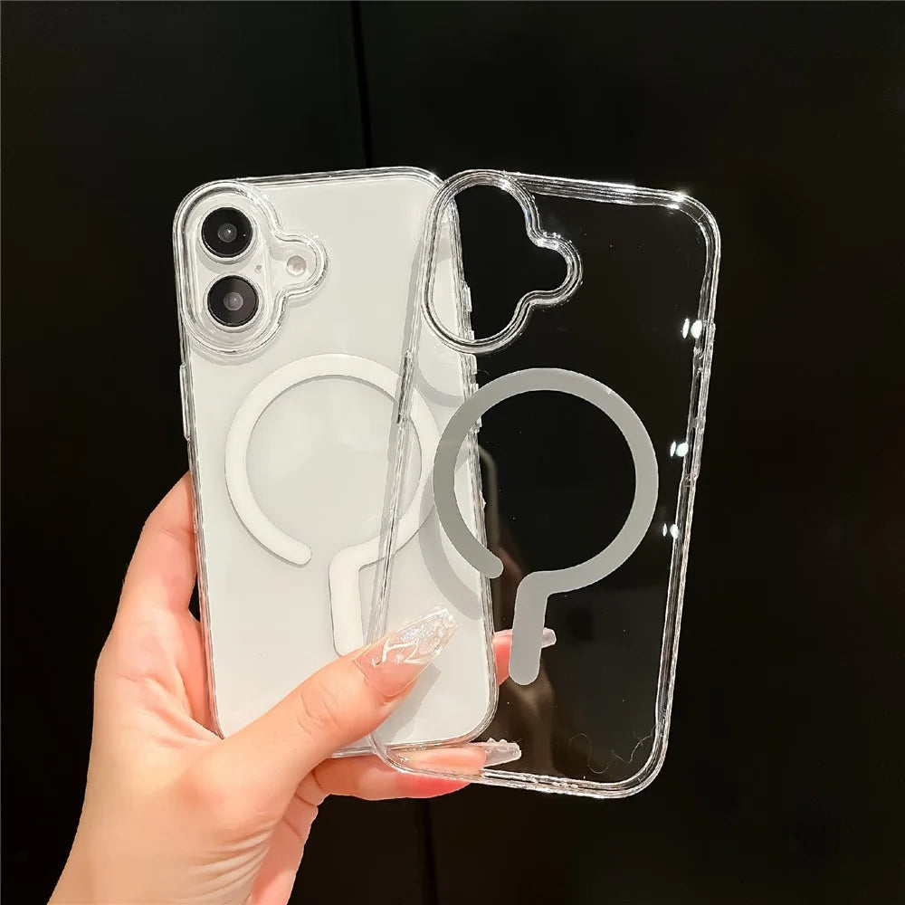 For iPhone 16 Crystal Clear Case Compatible with MagSafe Hard PC Phone Cover with Tempered Glass Film - White - 2