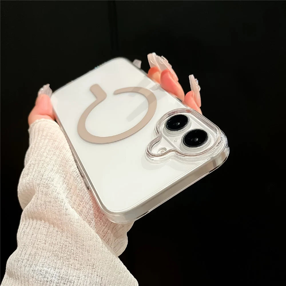 For iPhone 16 Crystal Clear Case Compatible with MagSafe Hard PC Phone Cover with Tempered Glass Film - White - 4