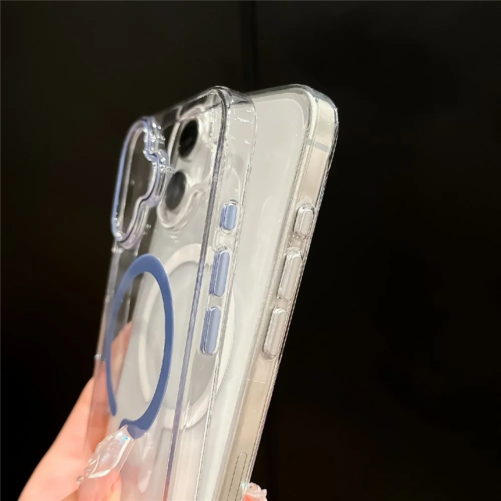 For iPhone 16 Crystal Clear Case Compatible with MagSafe Hard PC Phone Cover with Tempered Glass Film - White - 6