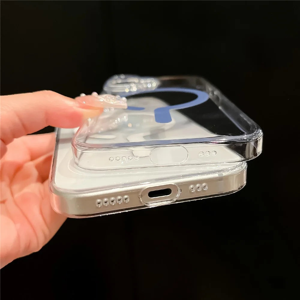 For iPhone 16 Crystal Clear Case Compatible with MagSafe Hard PC Phone Cover with Tempered Glass Film - White - 7