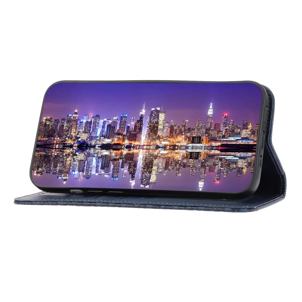 For Sony Xperia 5 IV 5G Imprinted Rhombus Pattern Phone Stand Case Calf Texture PU Leather Wallet Magnetic Closure Cover with Strap - Blue - 2