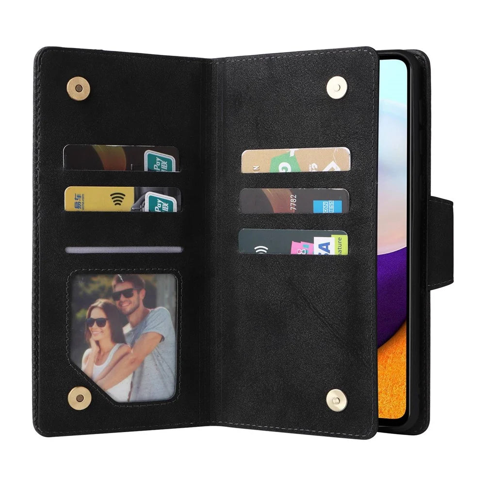 For Samsung Galaxy A33 5G Shockproof Phone Case Rivet Buckle PU Leather Wallet Zipper Case with Stand / Strap - Black - 2