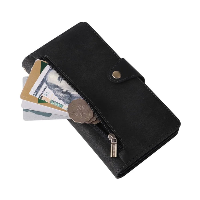 For Samsung Galaxy A53 5G Multiple Card Slots Phone Cover Rivet Buckle PU Leather Phone Case Stand Wallet with Strap - Black - 7
