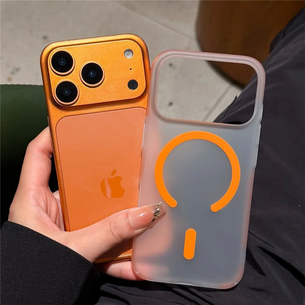 For iPhone 17 Pro Frosted PC Magnetic Case Anti Slip Edge Skin Touch Phone Back Cover - Orange - 3