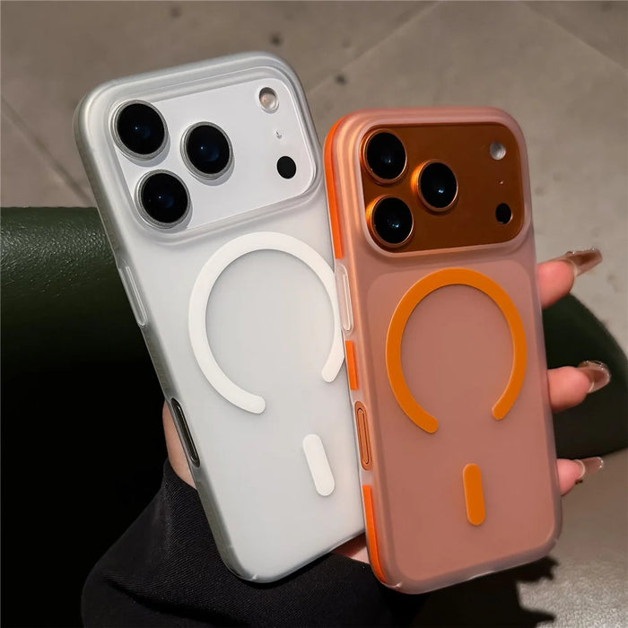For iPhone 17 Pro Max Frosted PC Magnetic Case Anti Slip Edge Skin Touch Phone Back Cover - Orange - 4