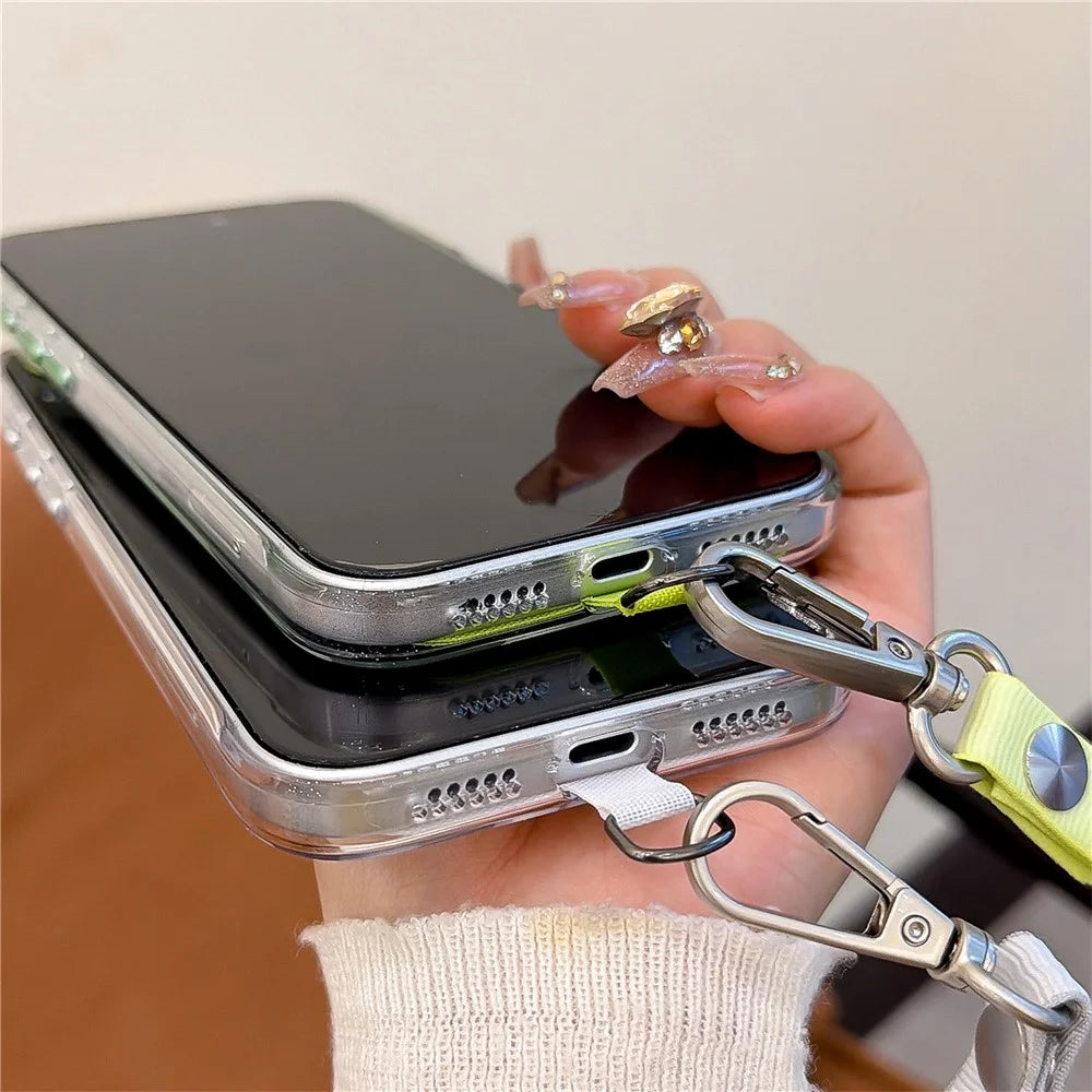 For iPhone 17 Pro Case Compatible with MagSafe Hard PC Clear Phone Cover with Wrist Strap - Fluorescent Green - 6